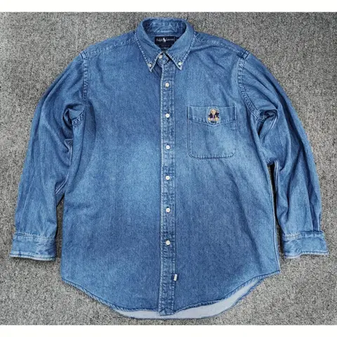 폴로 랄프로렌 90s 베어 자수 데님 셔츠 M