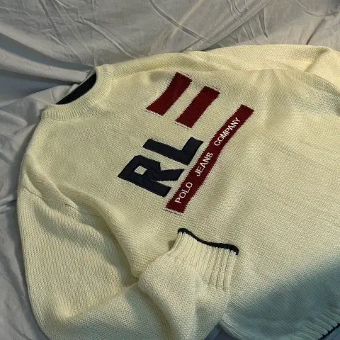 폴로 랄프로렌 진스 성조기 아이보리 코튼 니트