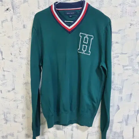 타미힐피거 그린 브이넥 니트 M