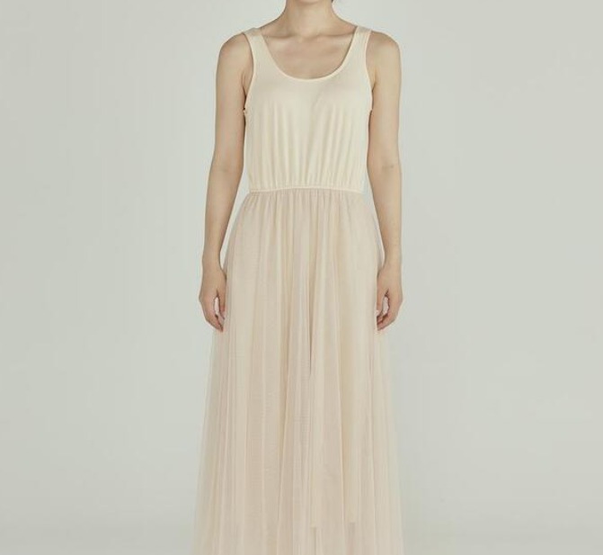 새상품 민소매 원피스 튤 스커트 발레리나 쉬폰 더블레이어 망사 드레스