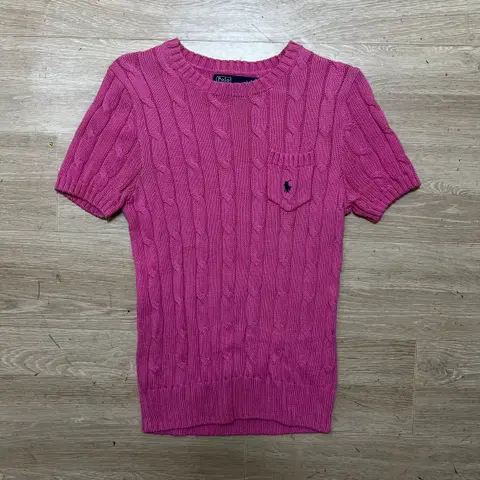 폴로 랄프로렌 여성 포켓 반팔 꽈배기 케이블니트 [핑크] S/90