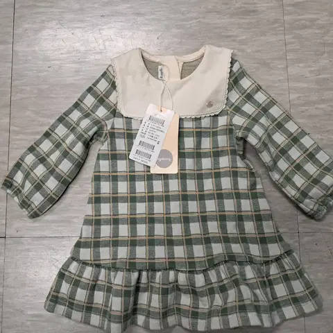 아가방 그린 체크 여아 원피스