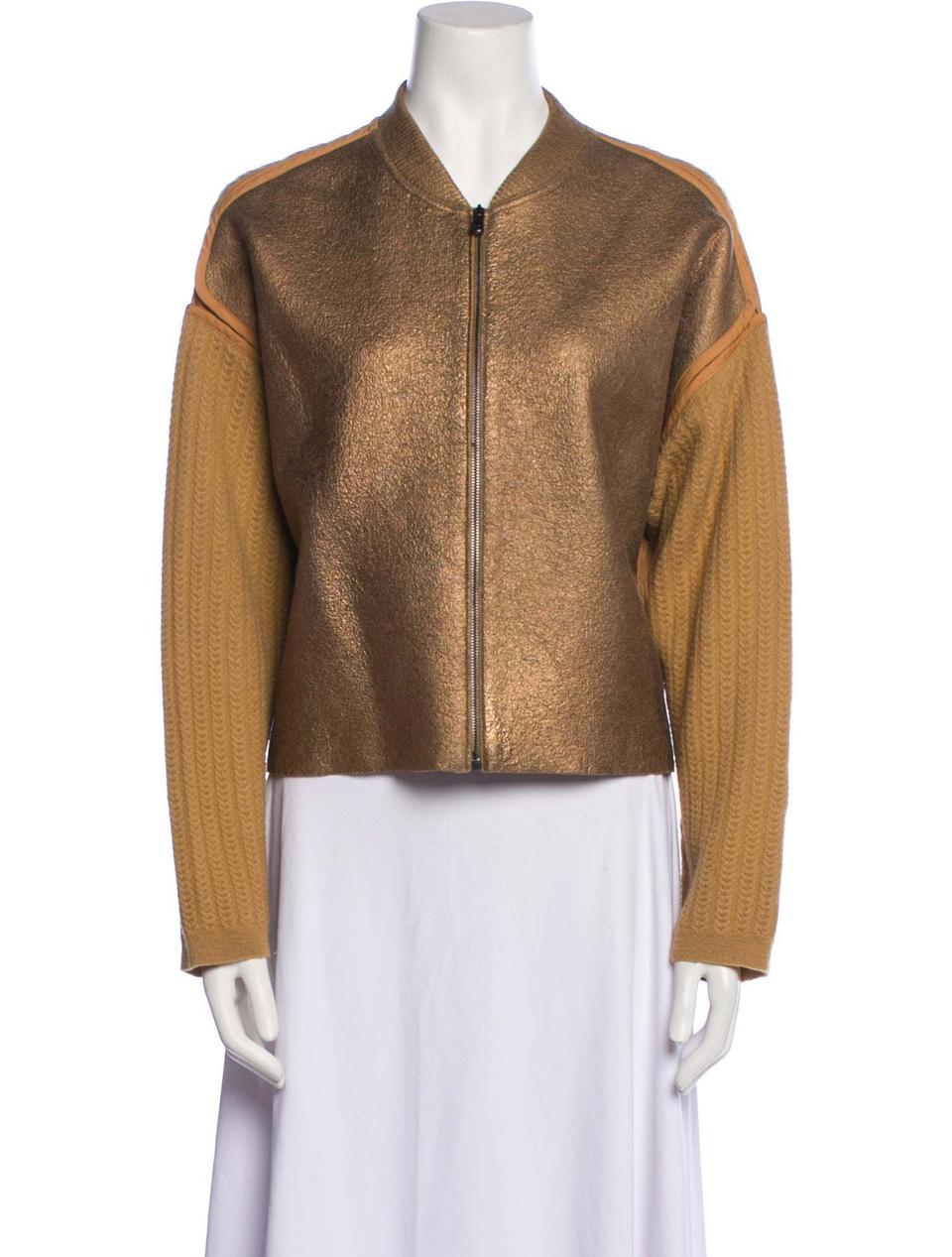 필립림 골드 브라운 니트 소매 봄버 자켓