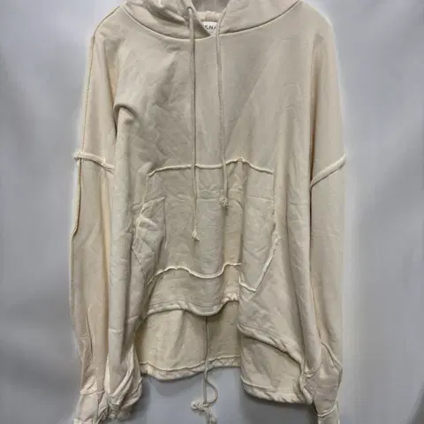 베니 크림색 언발런스 오버사이즈 후드티