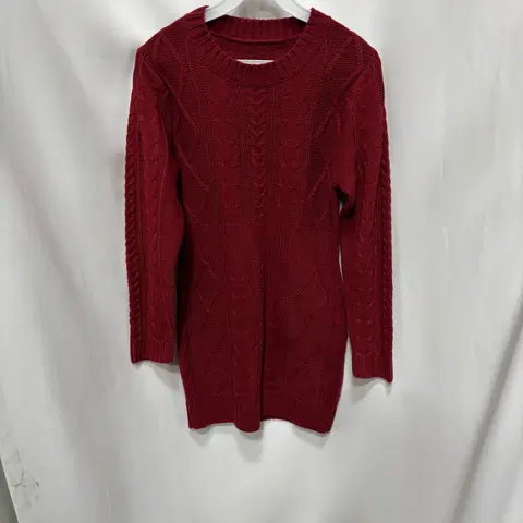 버건디 케이블 니트 미니 원피스