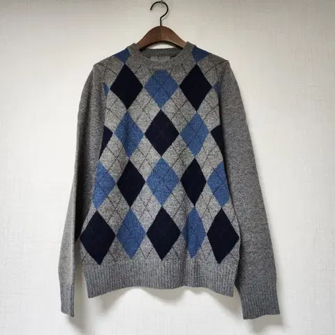 지오다노 아가일 체크 패턴 니트 스웨터 그레이 L