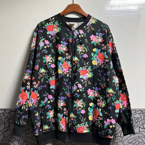 빈티지 80s 플로럴 블랙 봄버 자켓