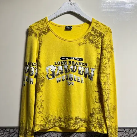 Y2k D&G 옐로우 프린팅 긴팔 티셔츠