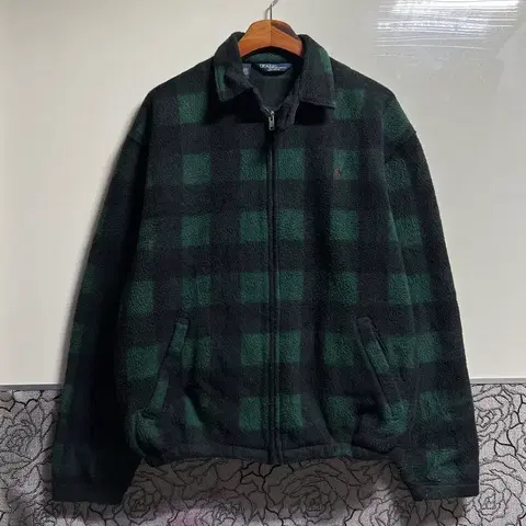 폴로 랄프로렌 그린 체크 플리스 집업 자켓