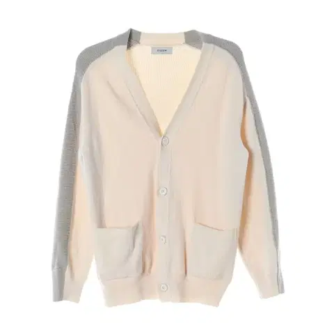 시스템 옴므 울 100% 배색 브이넥 가디건