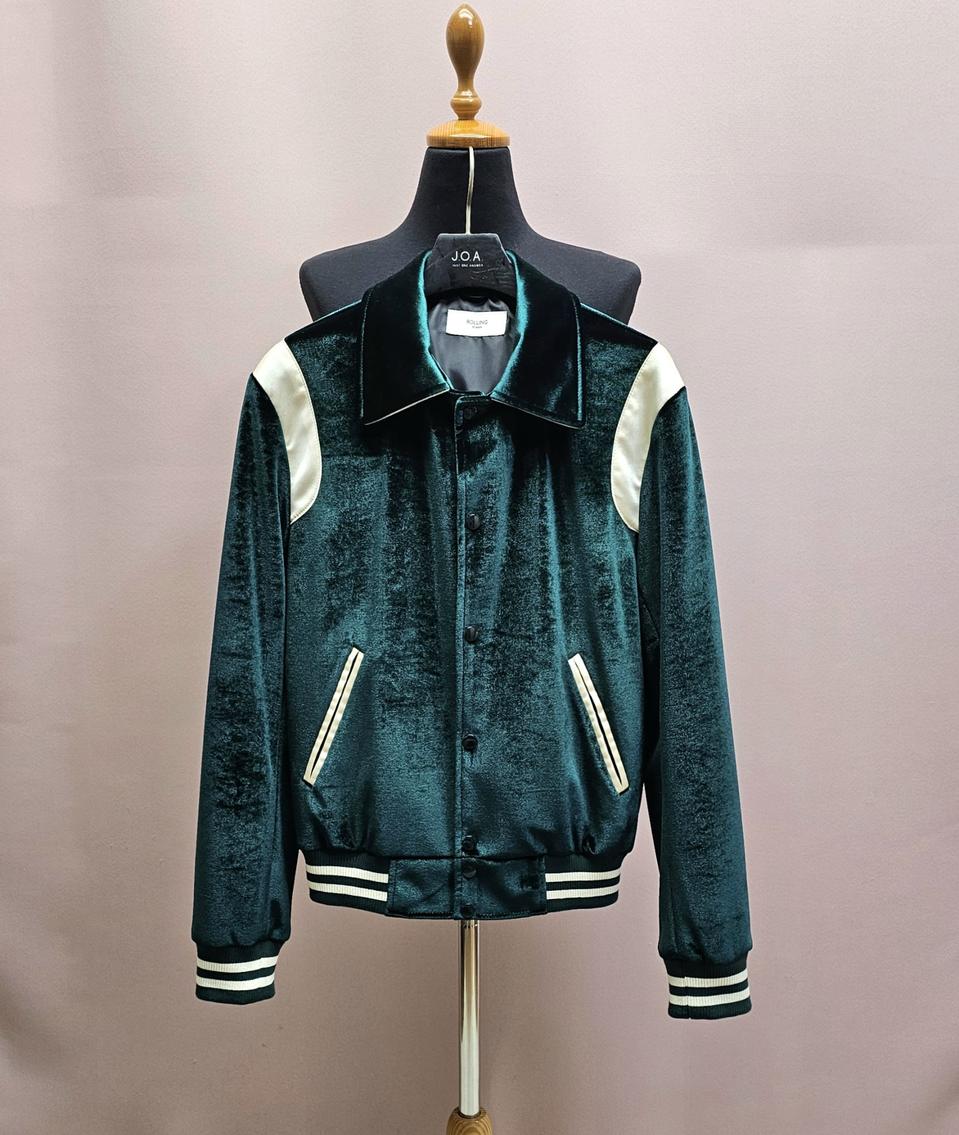 롤링스튜디오 벨벳 바시티 자켓 다크그린