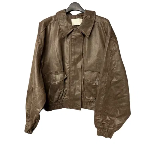 free 보세 여성 브라운 레더 봄버 자켓