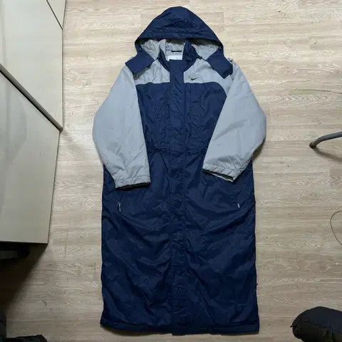 나이키 배색 후드 롱패딩 돕바 점퍼 [네이비] M/95