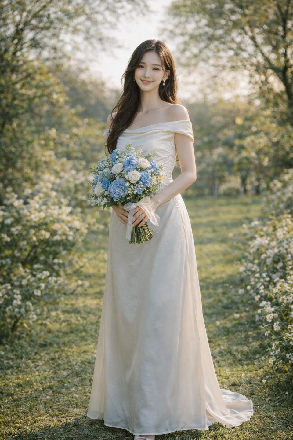 호주 시드니 편집샵 구매 크림아이보리 롱 드레스 졸업식 야외촬영룩