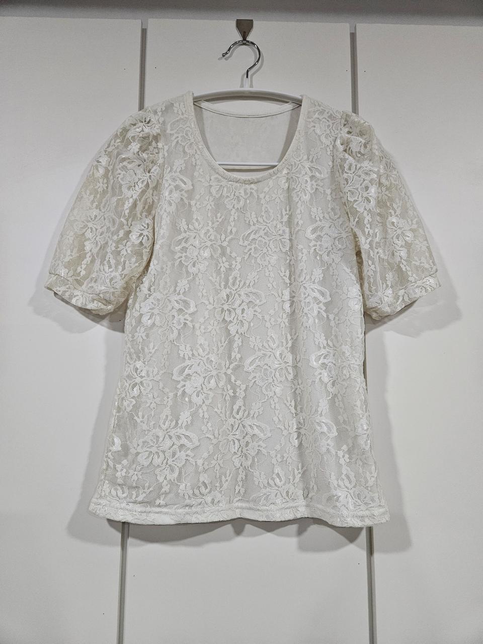 레이스 퍼프 반팔 블라우스 티셔츠