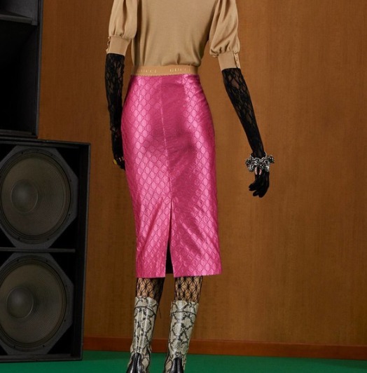 섹시 홀복 파티 클럽룩 슬림핏 레이스 미디 스커트 뱀피 슬립 유니크 치마