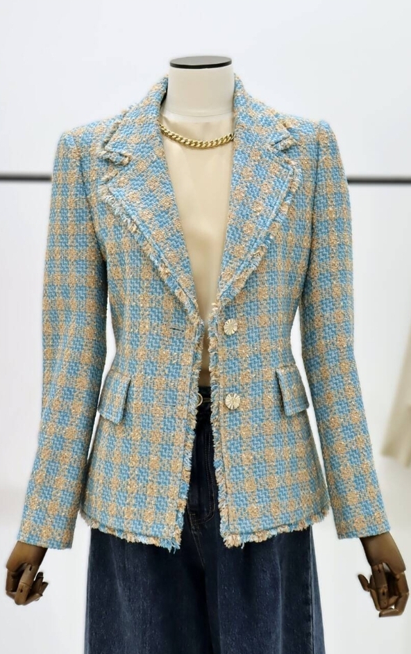 모조에스핀 골드펄 글리터 프린지 장식 트위드 자켓 66사이즈 새제품골드