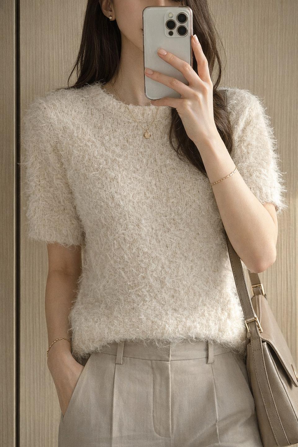 (1회시착)퍼 텍스처 반팔 니트 | 울혼방 | FREE | 국내제작