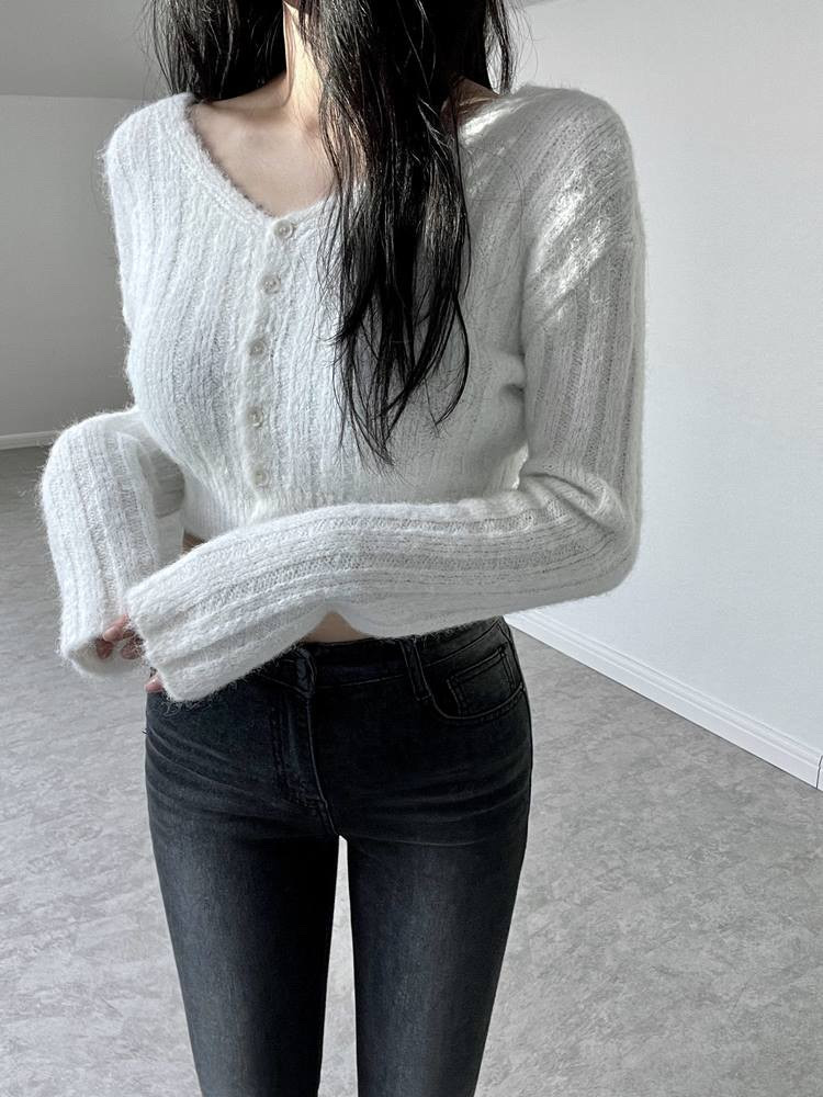 아이보리 니트 크롭 가디건