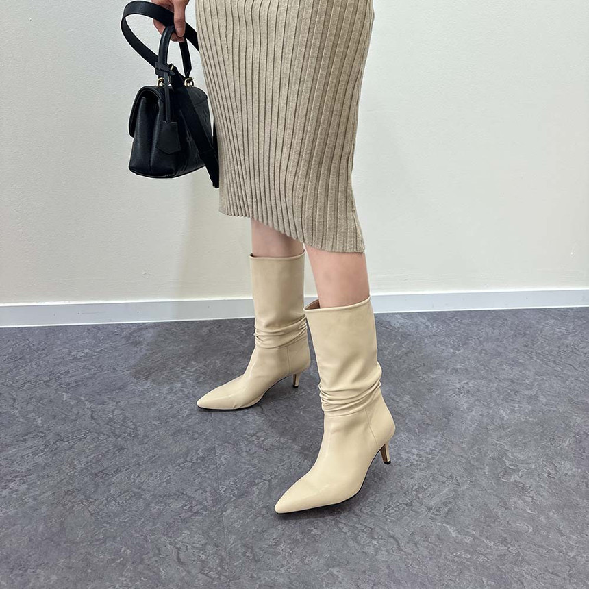 가죽 셔링 하프 부츠