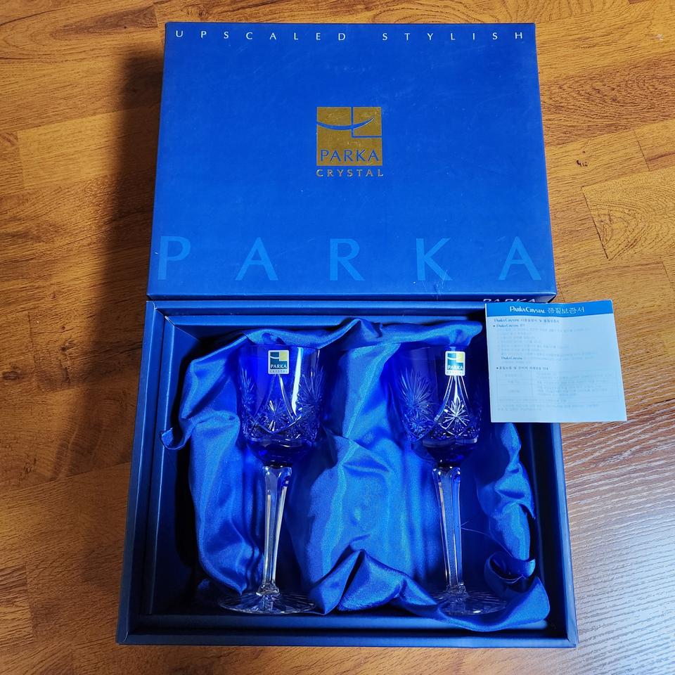 올드 단종품 우리나라 두산 파카크리스탈 코발트블루 와인잔 2pcs.