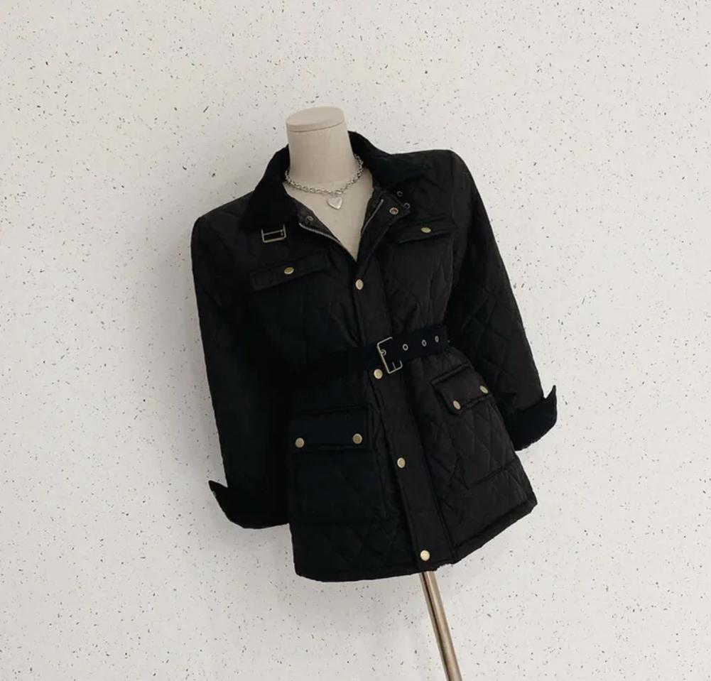 에이블리 코듀로이 벨트 퀼팅 자켓