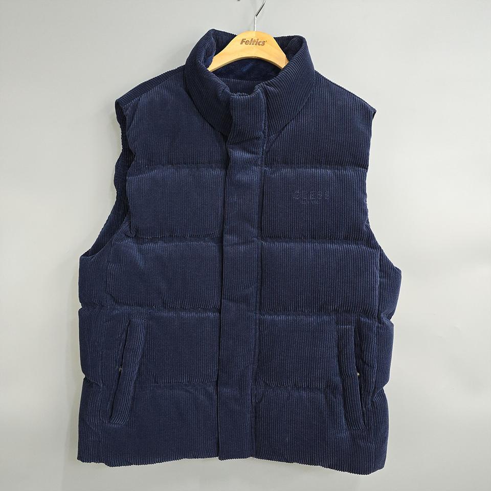 게스(GUESS) 코듀로이 덕다운 패딩 베스트 네이비 L