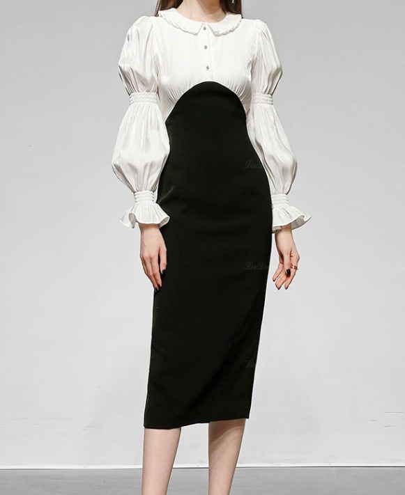 나롱쥐 원피스 쉬폰 홀복 섹시 레이스 배색 드레스 하객 클럽 파티 데이트