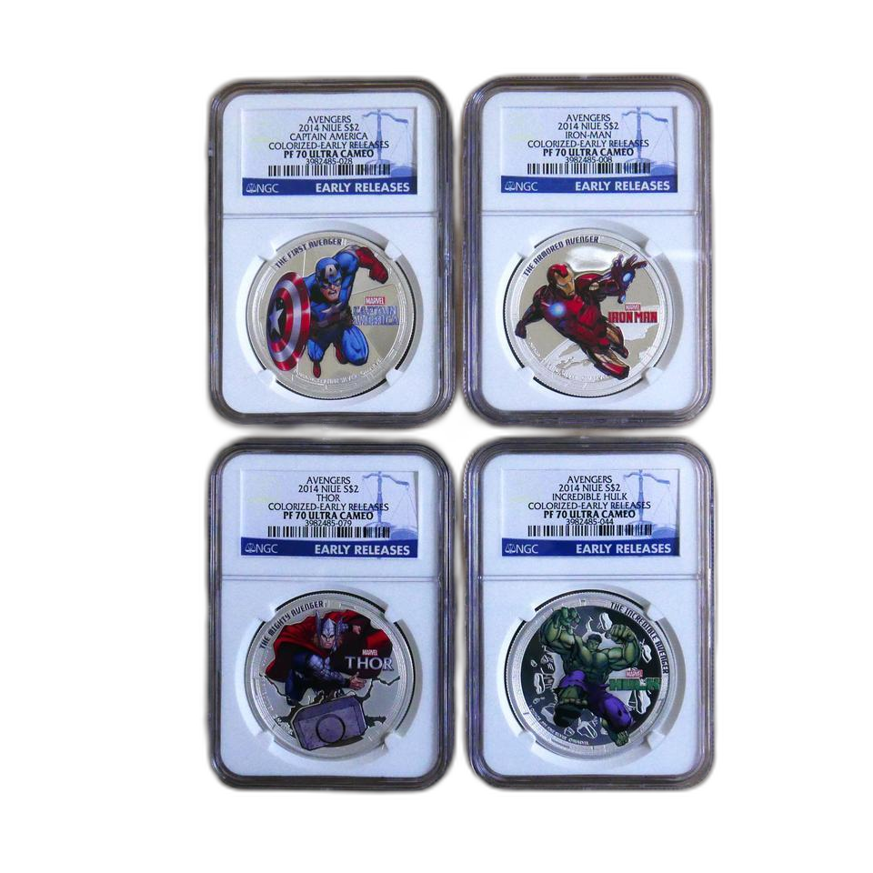 2014년 니우에 발행 마블 어벤져스 색채 은화 4종 세트