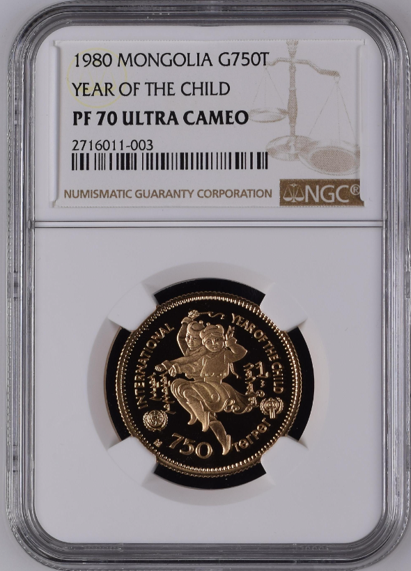 금화 몽골 1980년 750투구릭 NGC PF 70 최고등급 금화