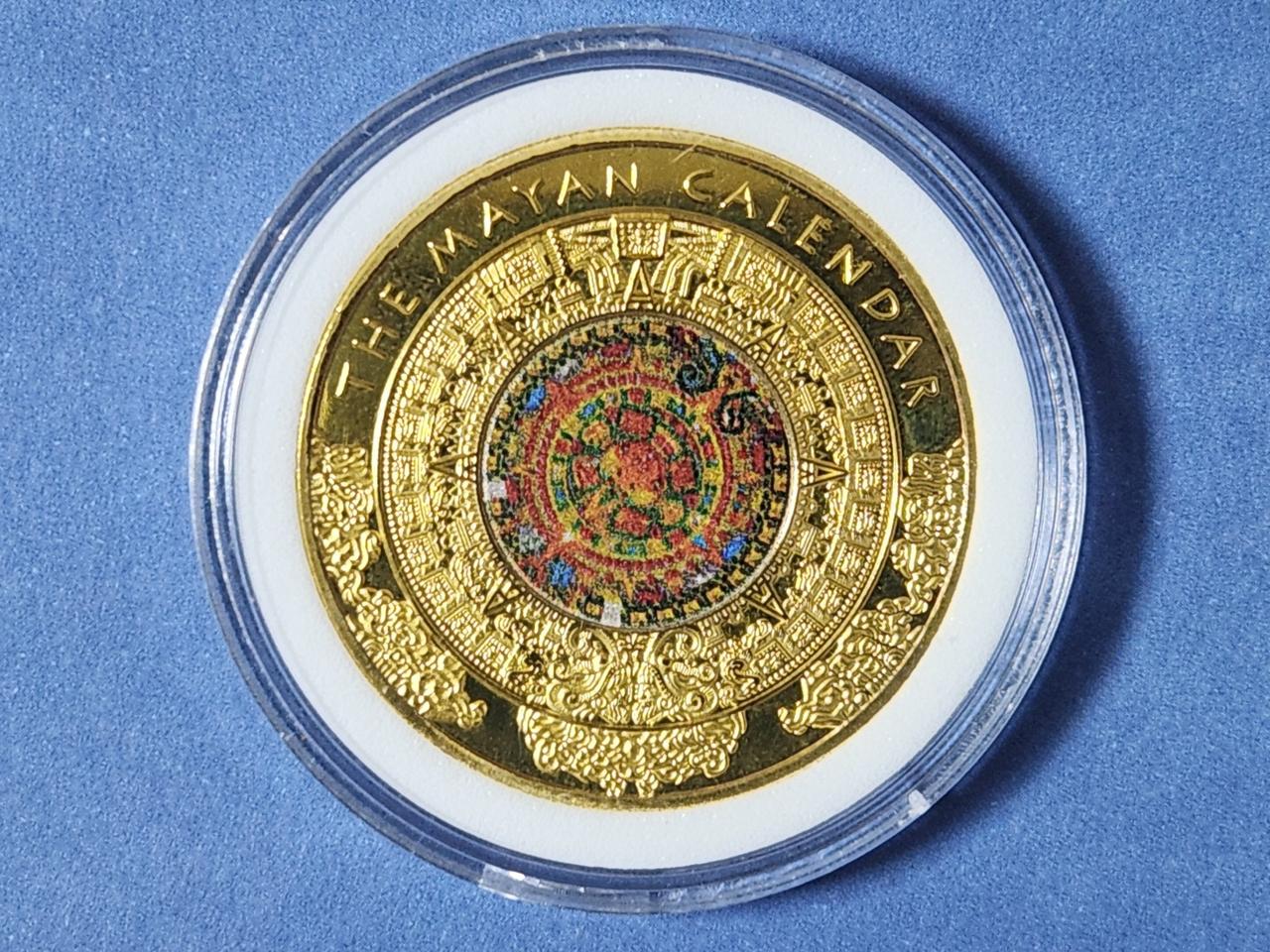 멕시코 마야 고대문명 기념, 아즈텍 달력 도금 메달 - 종말 예언 달력