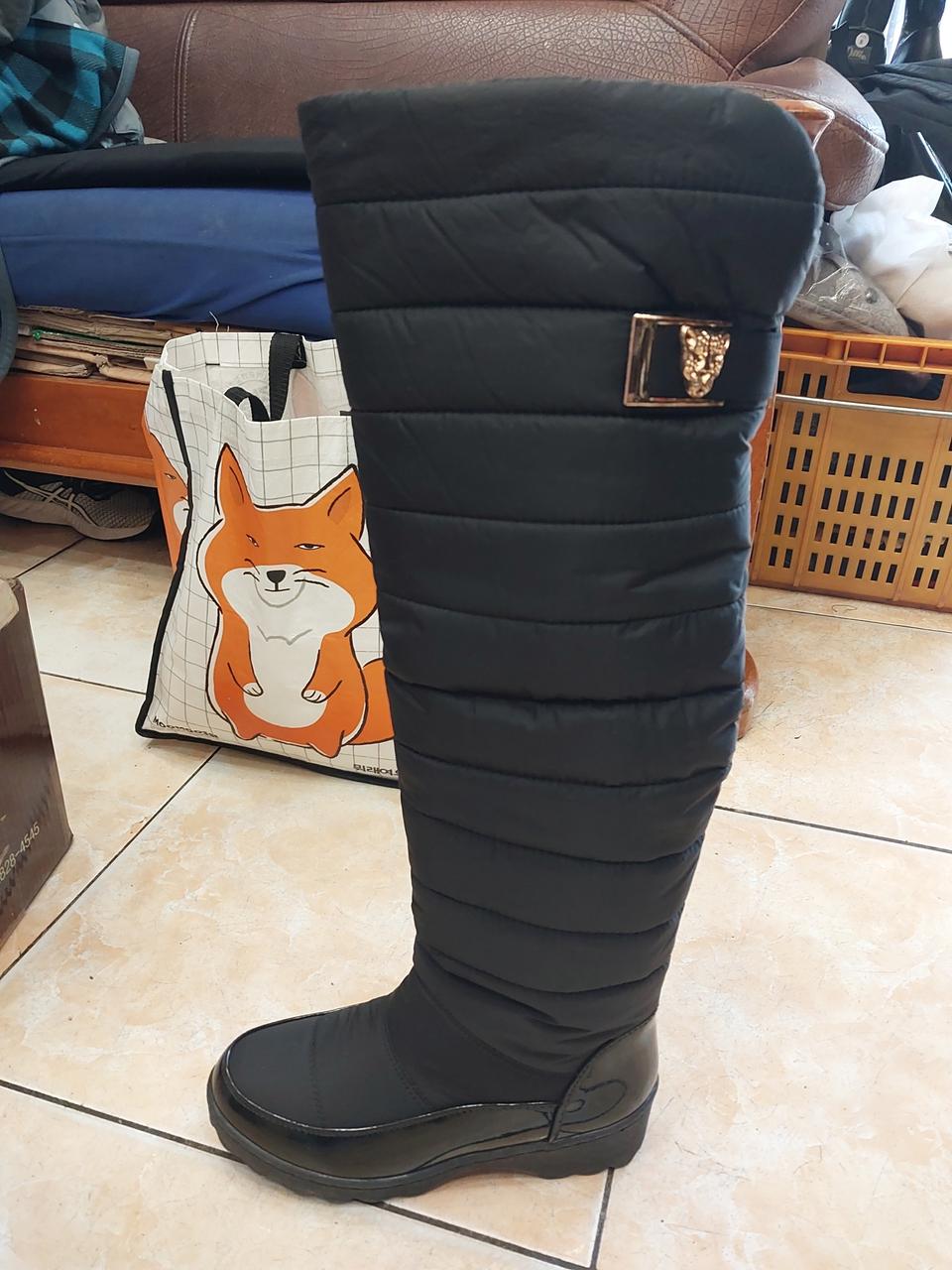 블랙 패딩 롱부츠