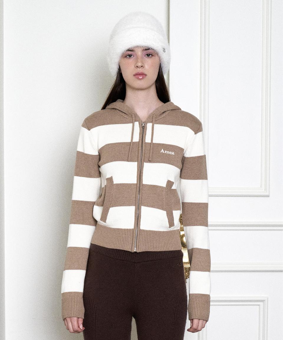 아메스월드와이드 스트라이프 니트 후드집업 / 여성 후드집업/ 여성 니트