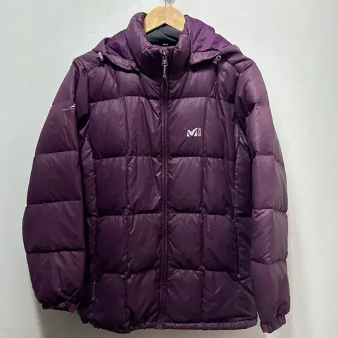 밀레 퍼플 경량 후드 패딩 자켓 M