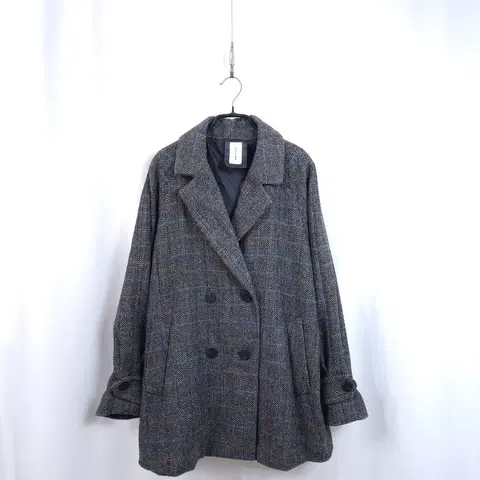 맥스튜디오 헤링본 체크 더블 코트