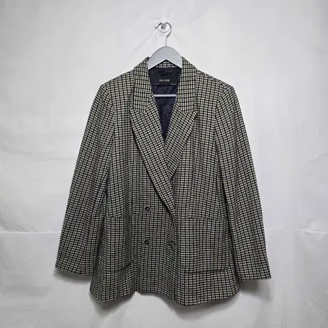 자라 베이직 하운드투스체크 더블 블레이저 자켓 베이지 여95. 0119