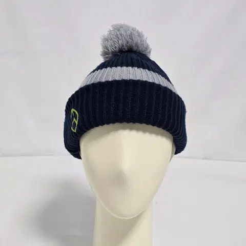 네이비/회색 방울 자수 키즈 스트라이프 털모자 0119