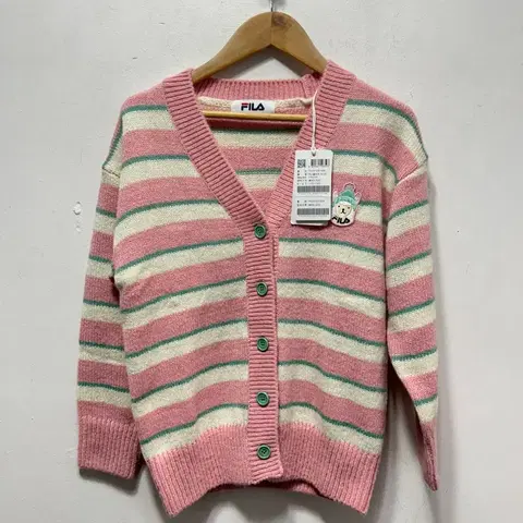 휠라 핑크 스트라이프 니트 가디건 새상품 130사이즈