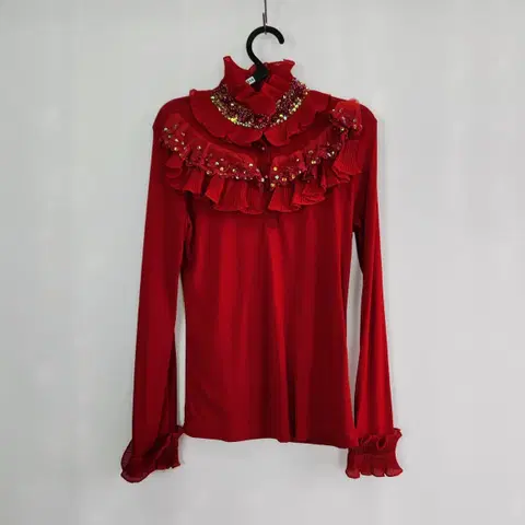 0514 SERPIL 레드 프릴 블라우스 장식 포인트 55사이즈