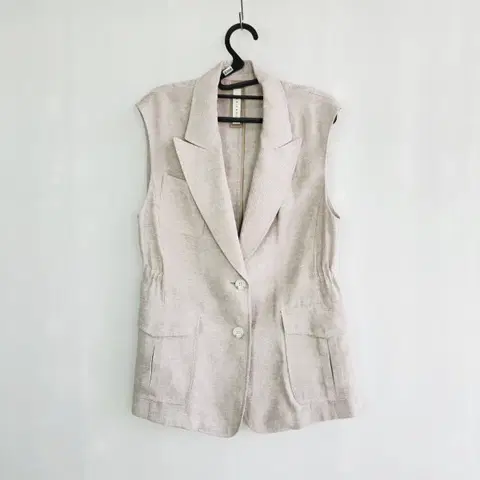 0304 에셀리아 베이지 린넨 스타일 조끼 자켓 66사이즈