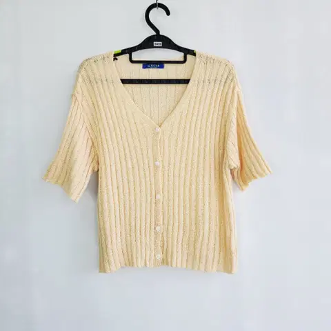 0459 NACHO 브이넥 반팔 니트 가디건 프리사이즈