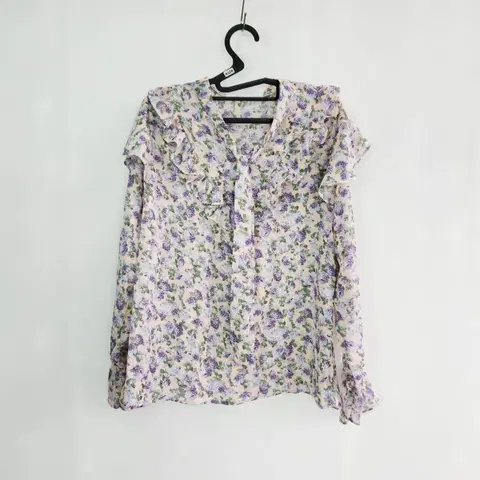 0328 forming 플라워 패턴 프릴 블라우스 긴팔 셔츠