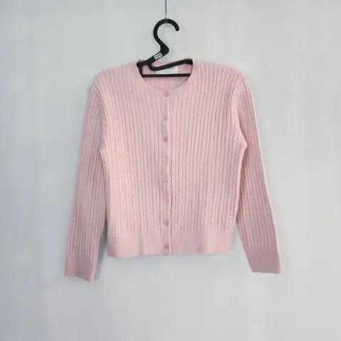 0375 BBAL JU NO CHO 핑크 꽈배기 라운드 가디건