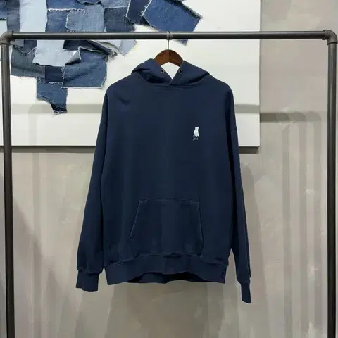 (105) 예일 캐주얼 스트릿 자수 네이비 후드티