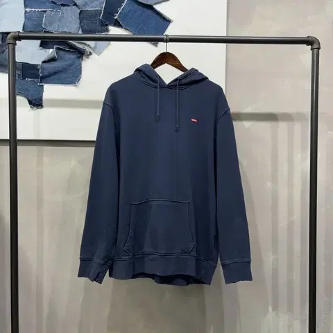 (115) 리바이스 스트릿 빅사이즈 자수 네이비 후드티