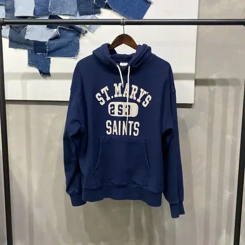 (100) 아웃스탠딩 캐주얼 빅프린팅 네이비 후드티