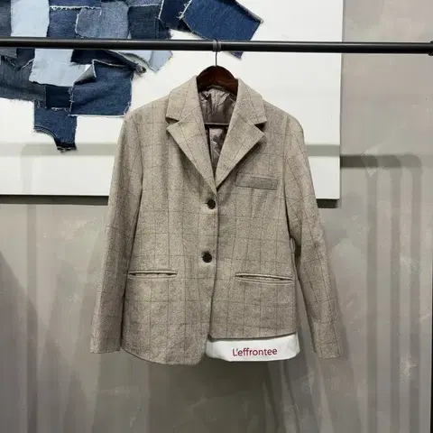 (95) 오아이오아이 여성 캐주얼 체크 울 싱글 블레이저 자켓