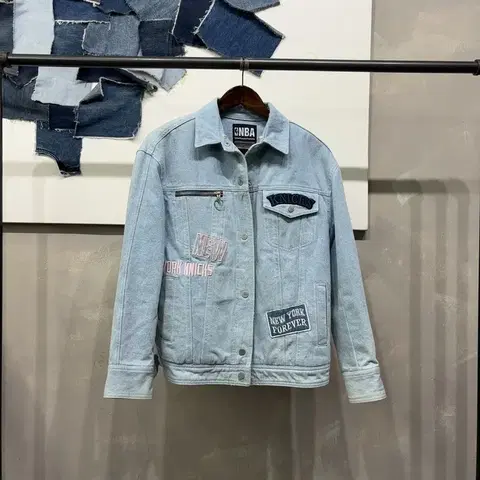 (F) NBA 여성 뉴욕닉스 기모 데님 트러커 청자켓