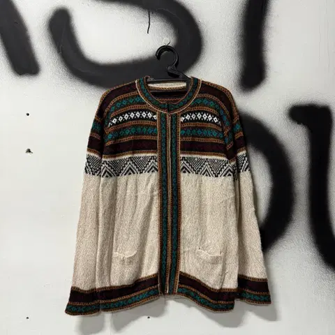 VTG 빈티지 에스닉 패턴 울 혼방 니트 집업