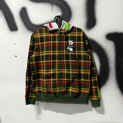 정품 베이프 이세탄 리미티드 에디션 체크 판다 풀 집업 후디